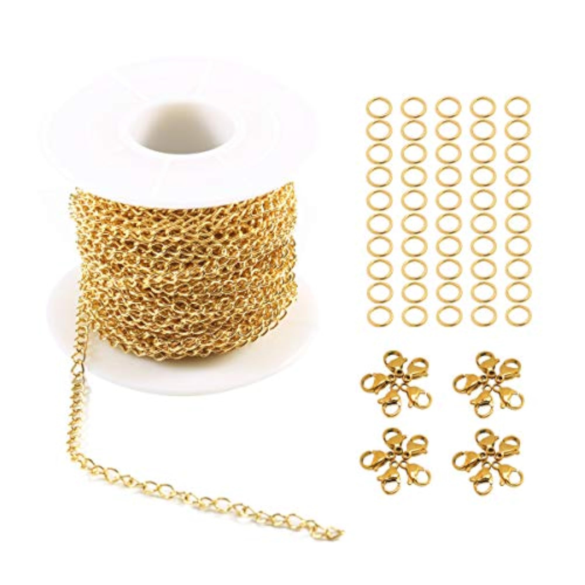 18K Gold Plated Cable Chains for Jewelry Making, Bulk Set